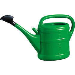 Green plastic watering can with large handle and black rose head | 10 Litre garden watering equipment UK
