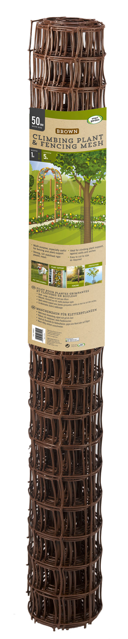 Roll of garden fencing mesh with packaging on a white background