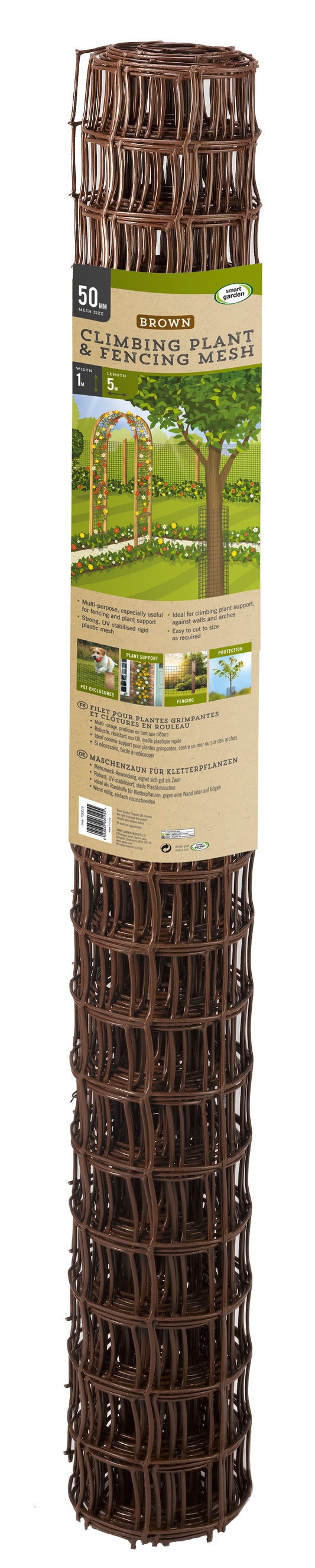 Roll of garden fencing mesh with packaging on a white background