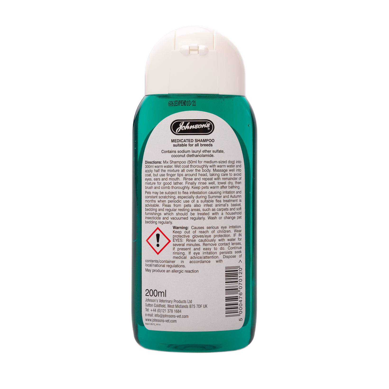 Johnson's Medicated Dog Shampoo 200ml on a white background