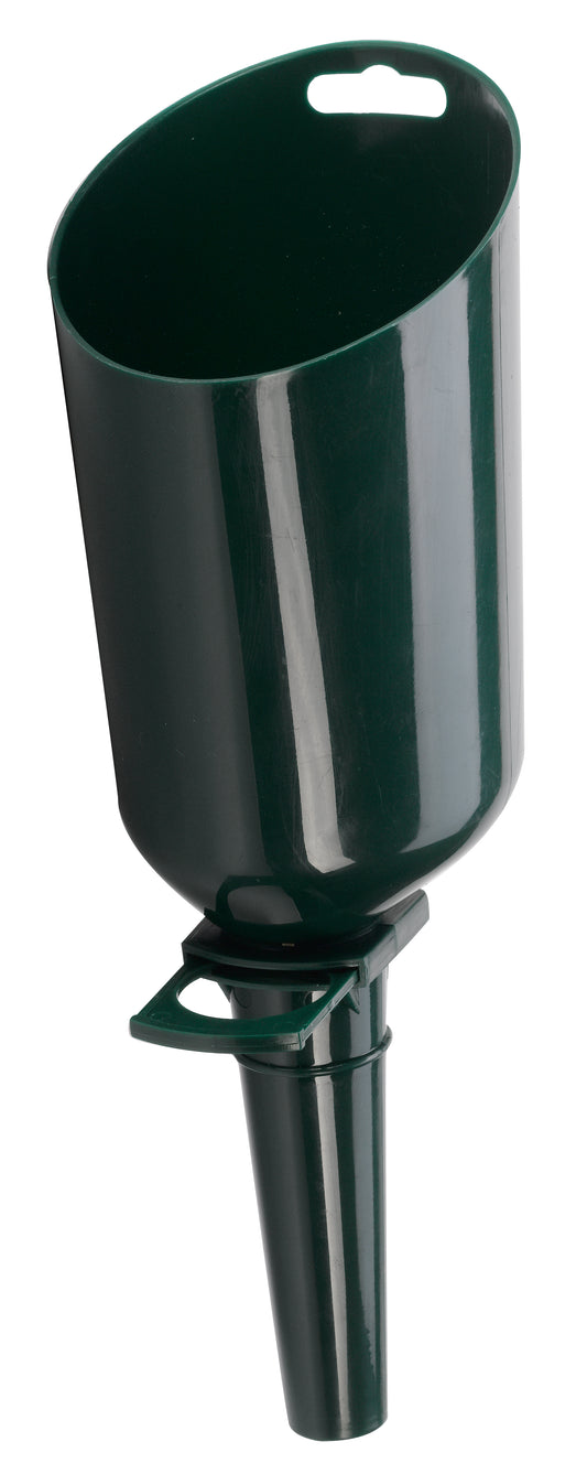 Black plastic funnel on a white background