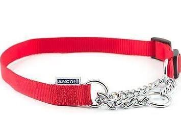 Ancol Nylon Half Check Dog Collar 1-2 Red 14" on a white background