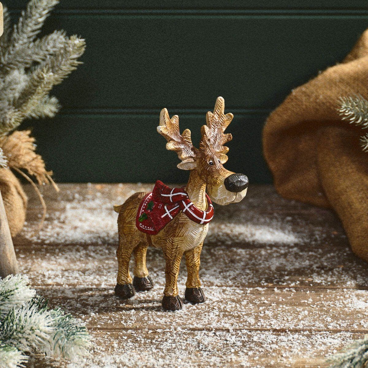Small Reindeer With Scarf Resin Ornament