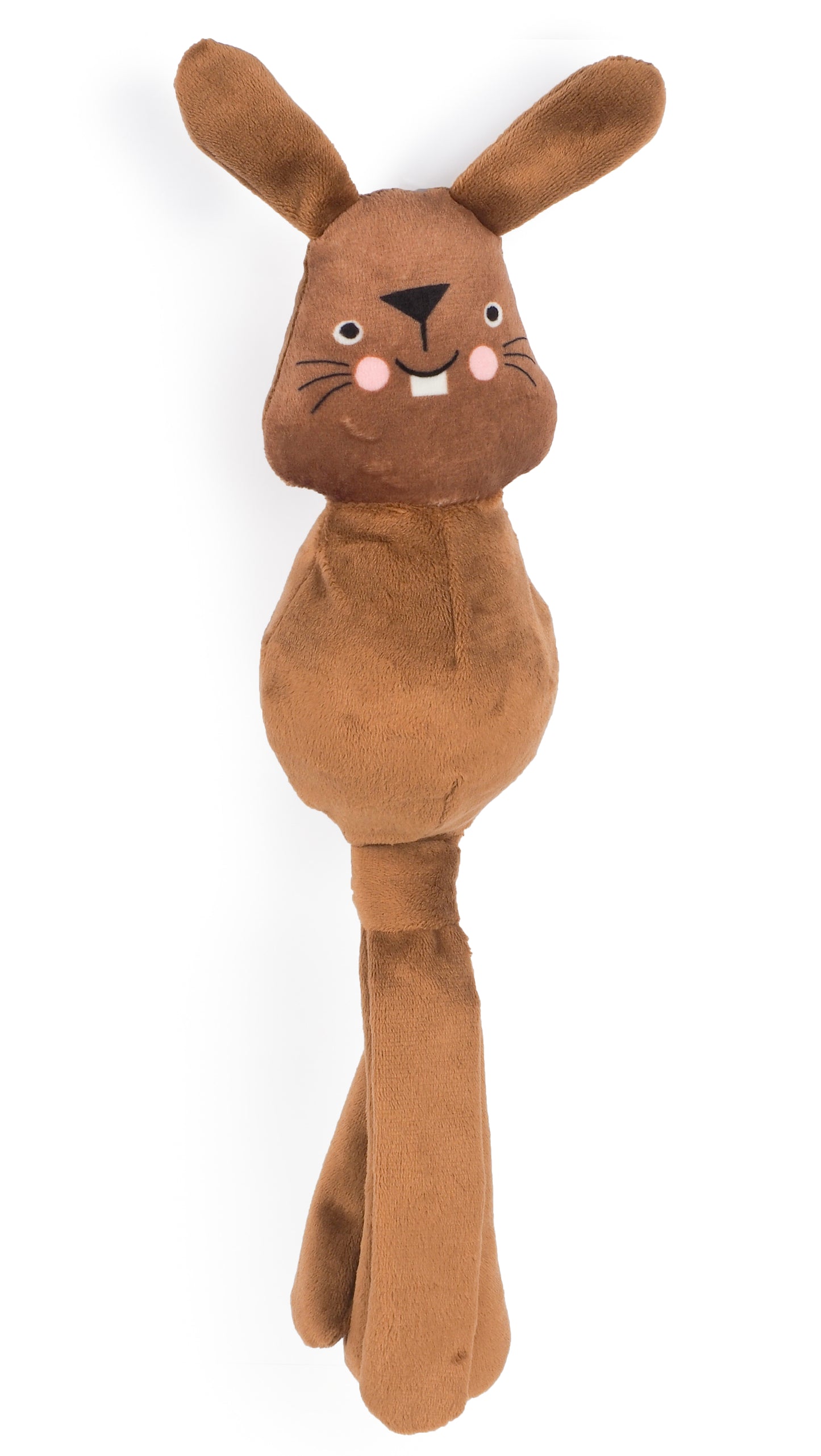 Brown plush toy resembling a rabbit on a white background