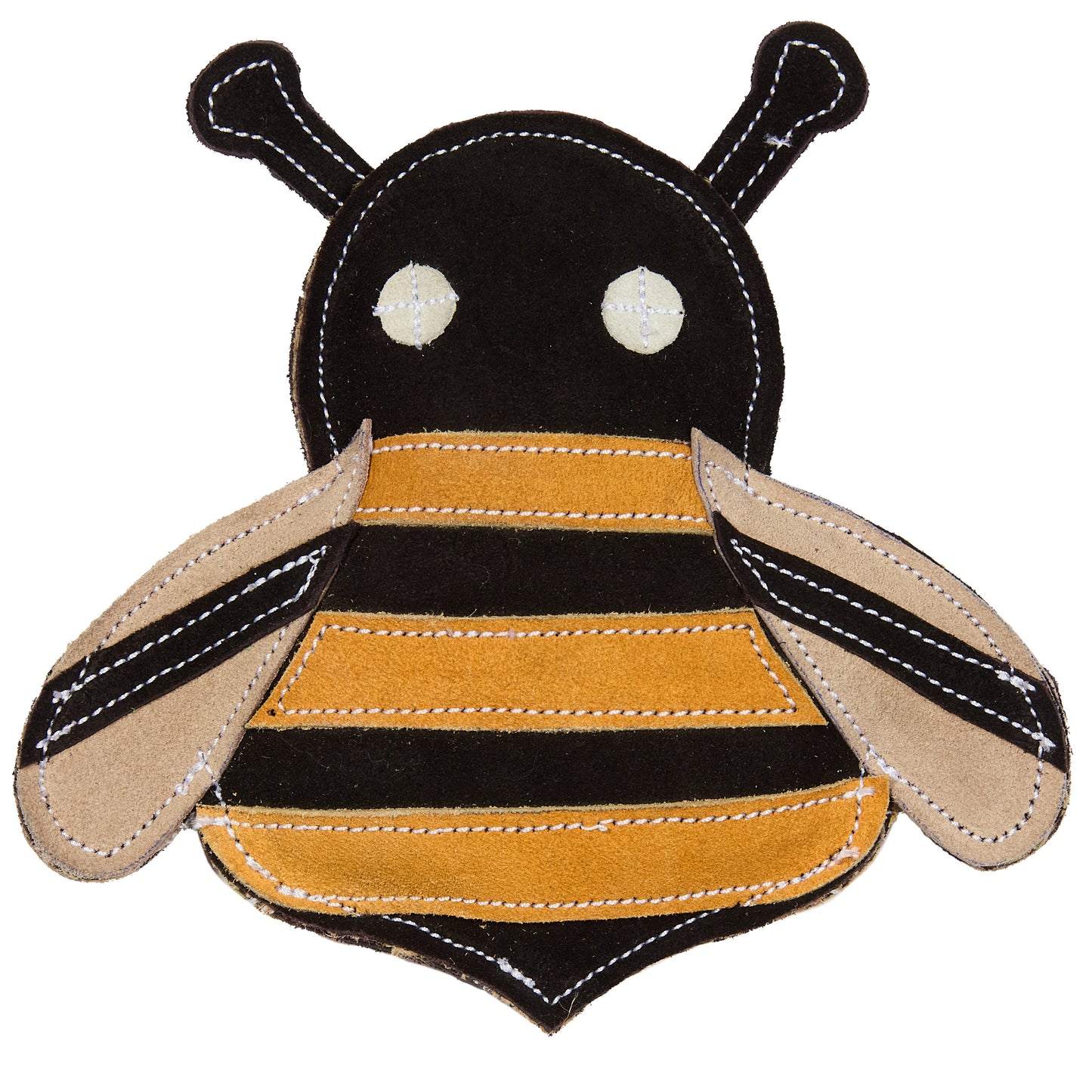Toy bee with black and yellow stripes on a white background