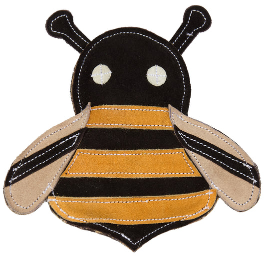 Toy bee with black and yellow stripes on a white background
