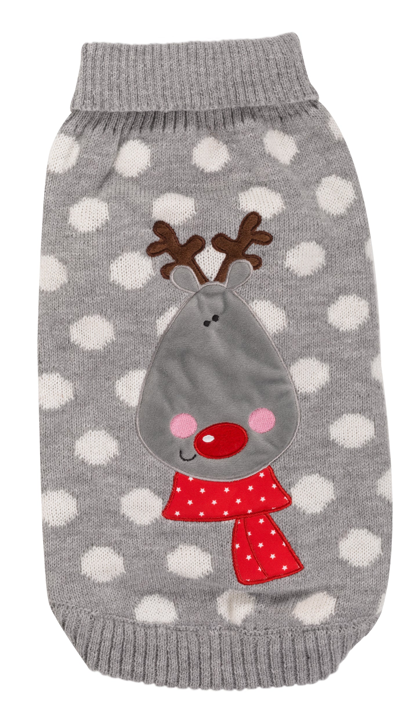 Gray sweater with a reindeer design on a white background