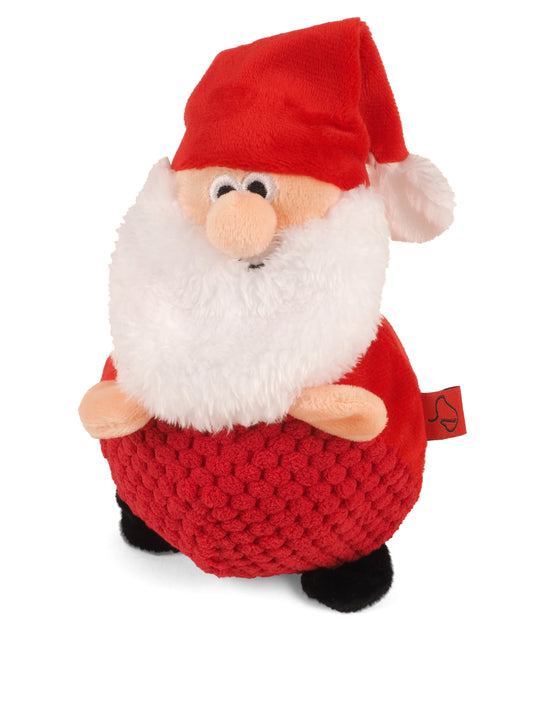 Plush toy resembling a Santa Claus figure on a white background
