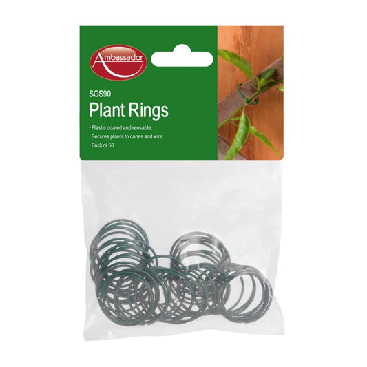 Pack of Ambassador plant rings with a green label on a white background