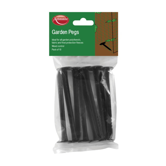 Pack of garden pegs with a green and brown label on a white background
