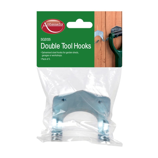 Packaged double tool hooks with Ambassador branding on a white background