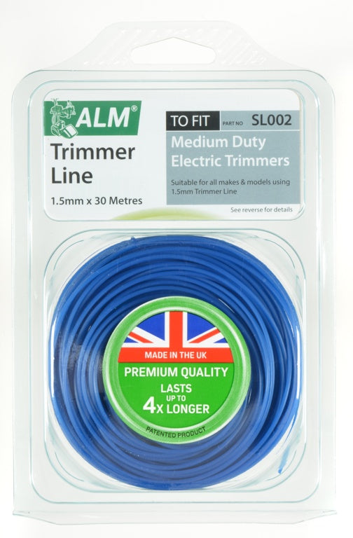 Packaged ALM trimmer line with blue line inside, on a white background