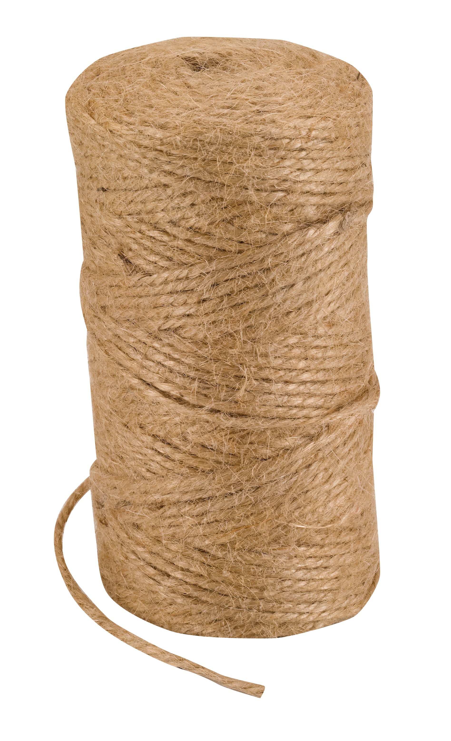 Spool of natural jute twine on a white background