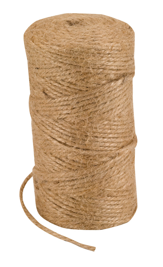 Spool of natural jute twine on a white background