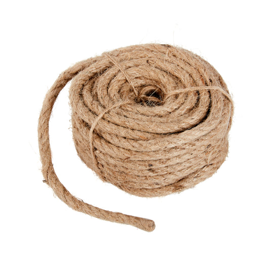 Coiled jute rope on a white background