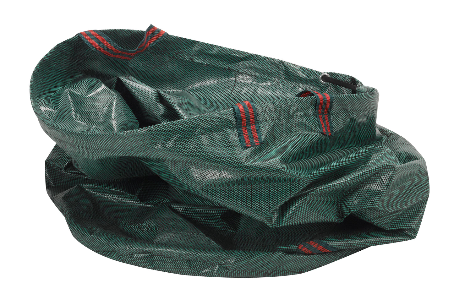 Green inflatable boat with red accents on a white background