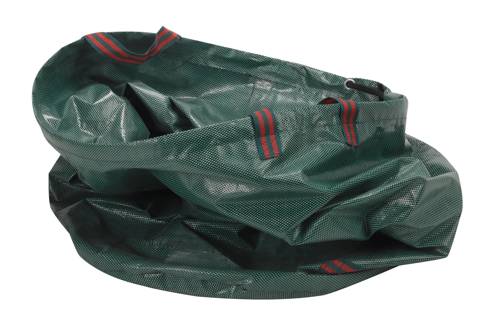 Green inflatable boat with red accents on a white background