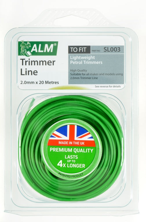 Green trimmer line packaging with ALM branding on a white background