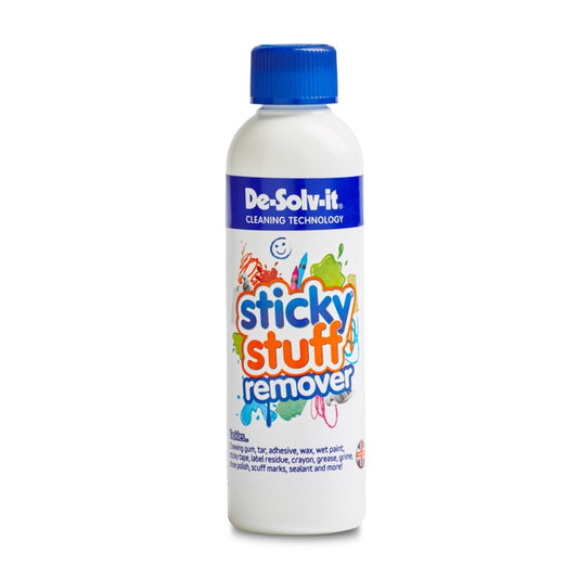 Bottle of De-Solv-it Sticky Stuff Remover on a white background