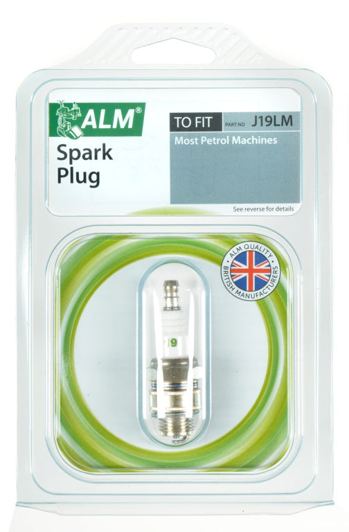 ALM spark plug packaging with a green and white design