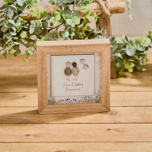 Framed Pebble Couple Silver Wedding Anniversary
