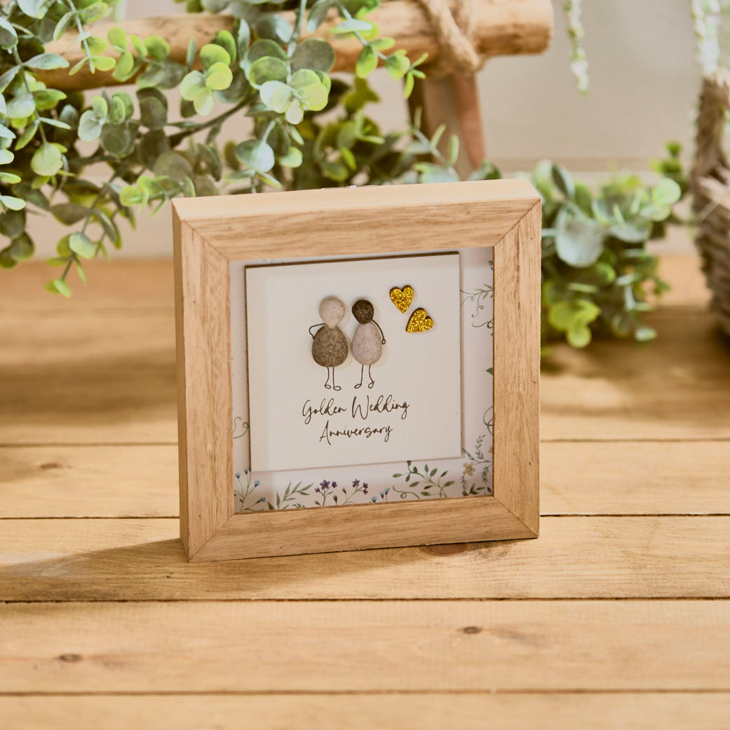 Framed Pebble Couple Golden Wedding Anniversary