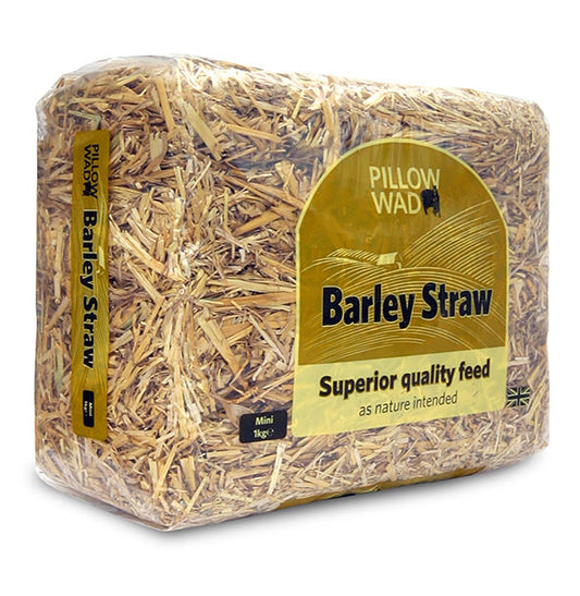 Package of barley straw with a label on a white background