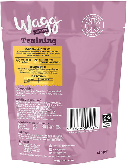 Wagg Treats Training Treats Chicken & Cheese 125g on a white background