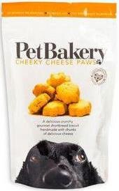 Pet Bakery Cheeky Cheese Paws packaging with a dog's face on a white background