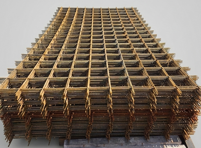 Stack of metal scaffolding on a light gray background