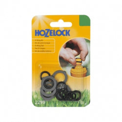 Hozelock product packaging with black washers on a grass background