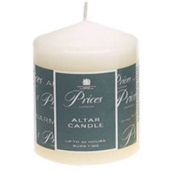 White candle with a label on a white background