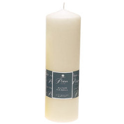 Beige candle with a label on a white background