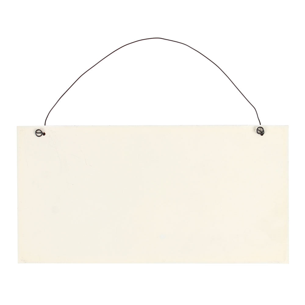 Blank wooden sign with a wire hook on a white background