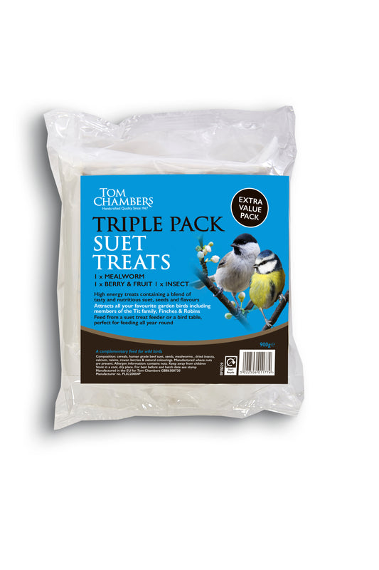 Tom Chambers Triple Pack Suet Treats packaging on a white background