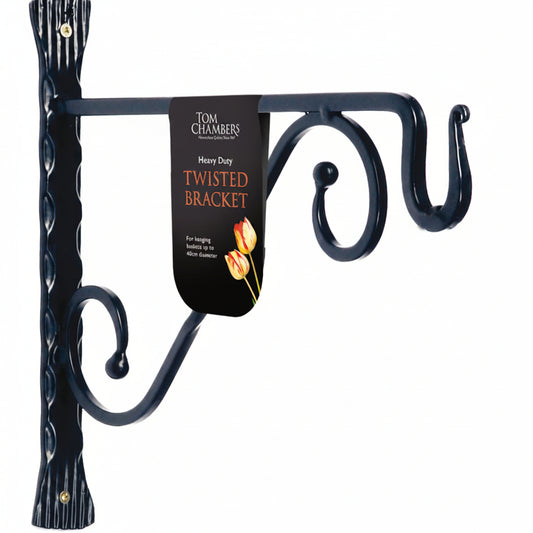 Heavy-duty twisted metal bracket with Tom Chambers branding on a white background