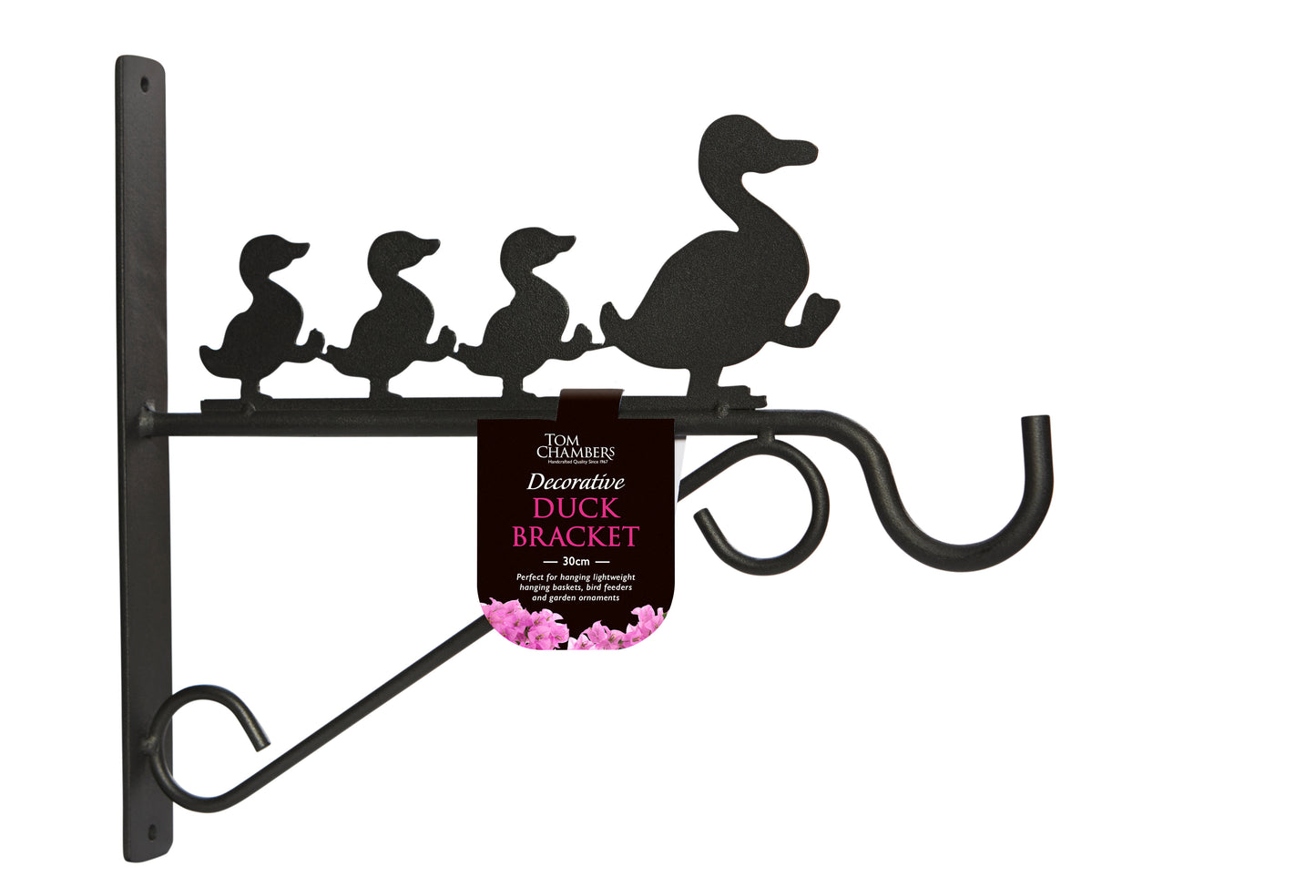 Decorative metal bracket with duck design on a white background