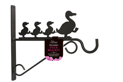 Decorative metal bracket with duck design on a white background
