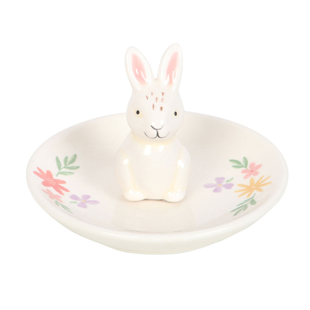 Ceramic ring holder with a rabbit design on a white background
