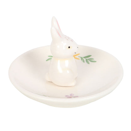 Ceramic rabbit-shaped ring holder on a white background