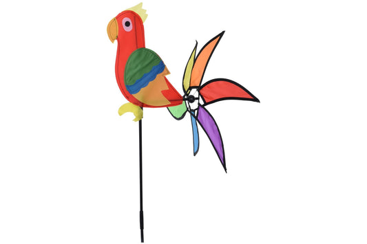 Colorful parrot-shaped windmill on a white background
