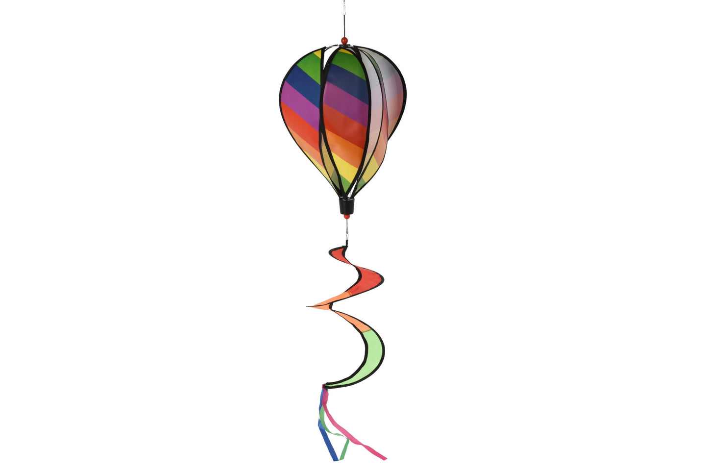 Colorful hot air balloon windsock on a white background