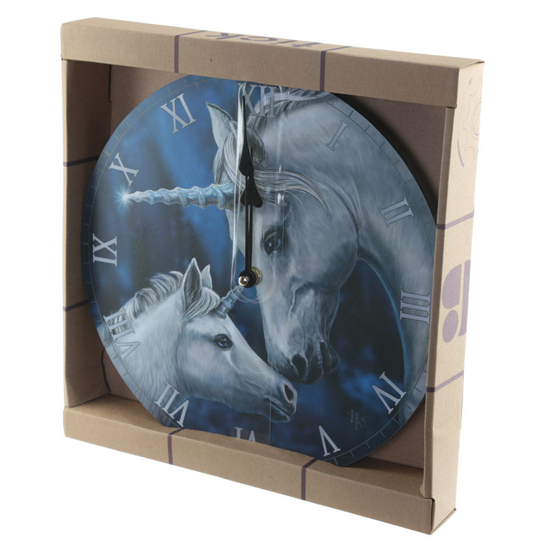 Unicorn-themed clock in a cardboard box packaging