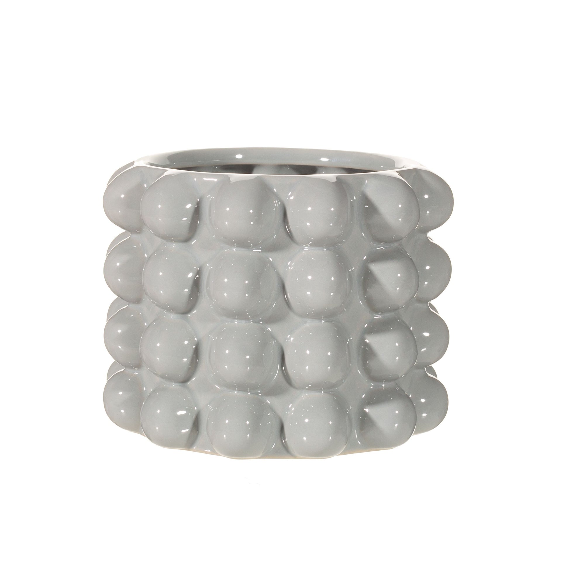 Gray textured ceramic planter on a white background