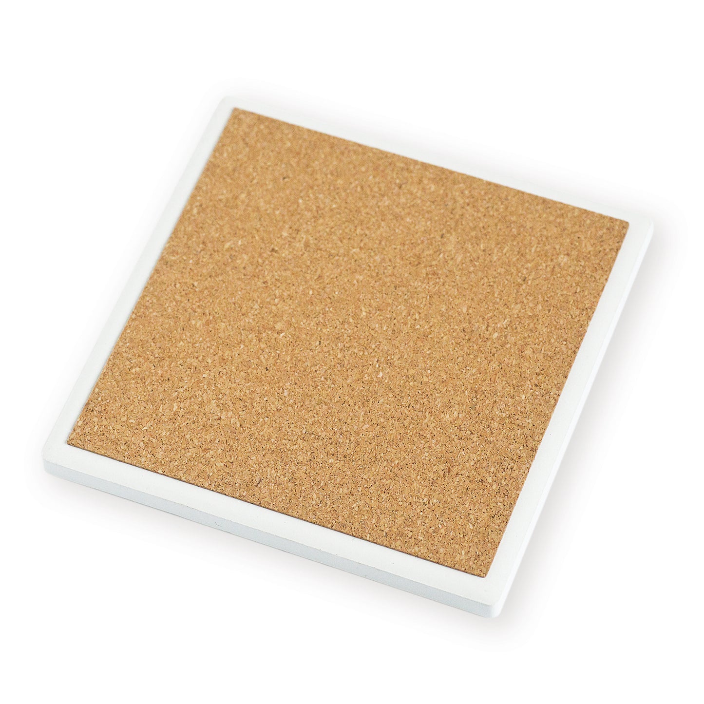 Square cork board with white frame on a white background