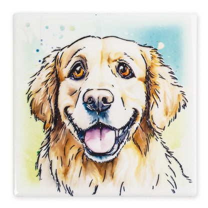 Colorful illustration of a golden retriever on a white background
