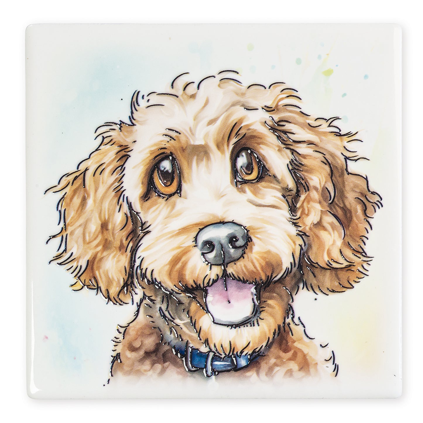 Illustration of a dog with a blue collar on a white background