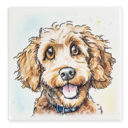 Illustration of a dog with a blue collar on a white background