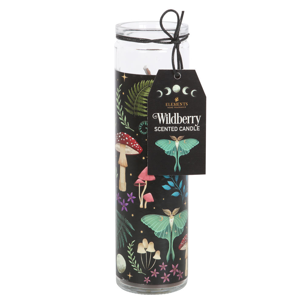 Wildberry scented candle with decorative label on a white background