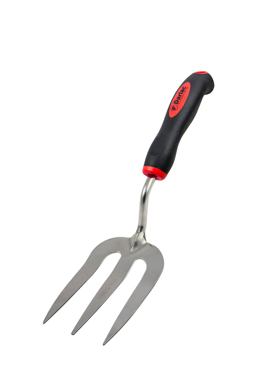 Gardening tool with a black and red handle on a white background